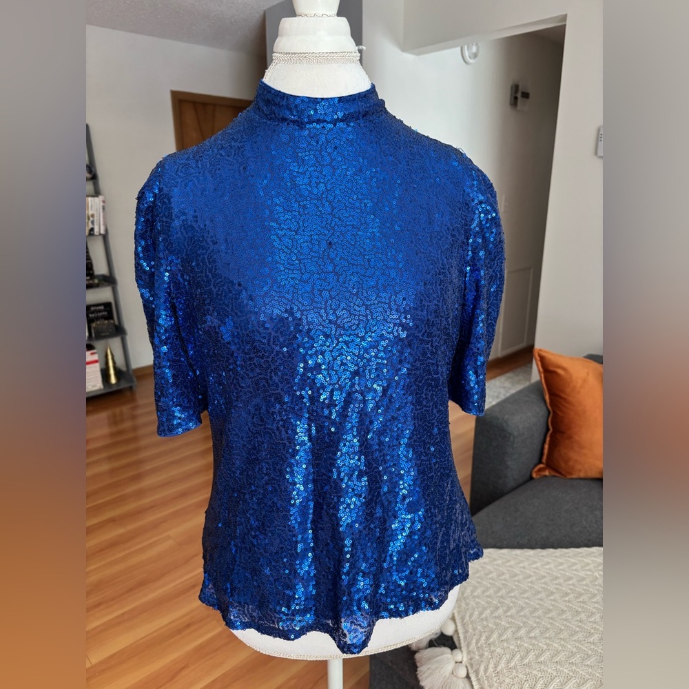 New York & Company Royal Blue Sequin Blouse